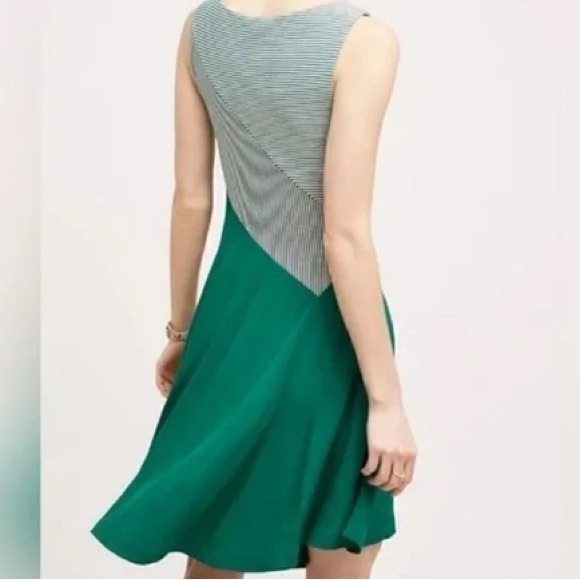Maeve Anthropologie Cameron Green/White Striped Bodice‎ Asymmetrical Dress - Picture 2 of 10